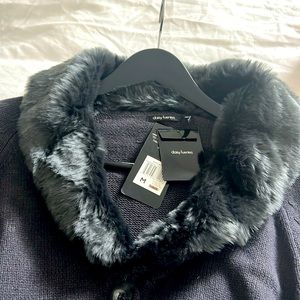 Dark grey duster with fur collar NWT - M